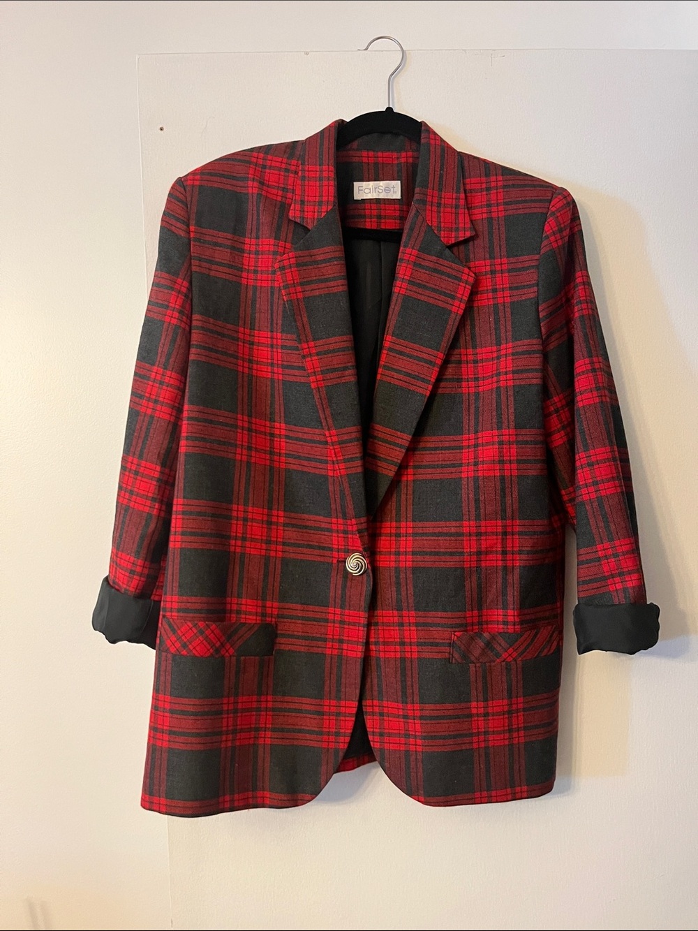 Red & Black Plaid Tailored Blazer